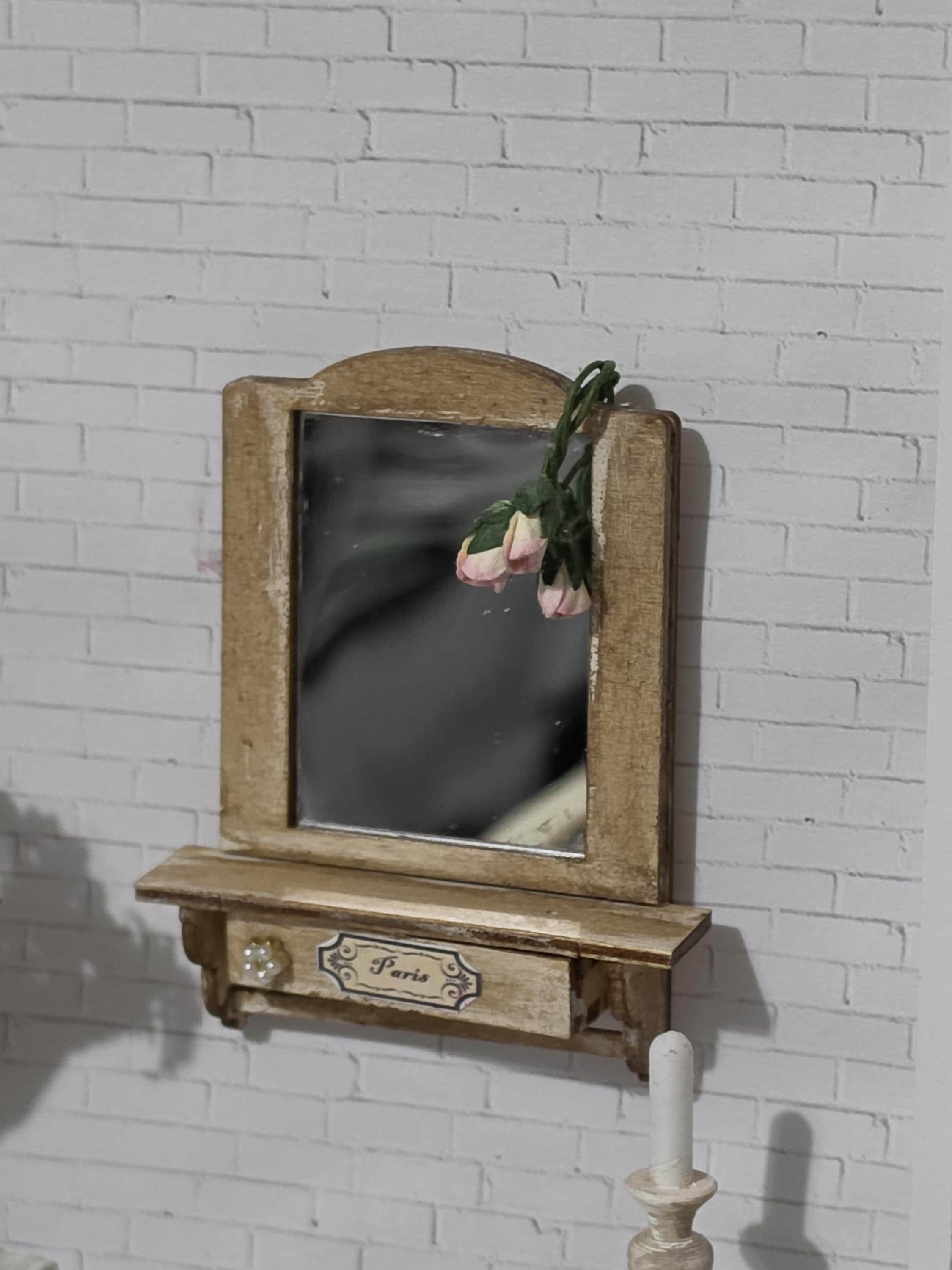 1:12 Artisan Dollhouse Romantic French Weathered Wood Mirror Paris Label – Shabby Chic Miniature