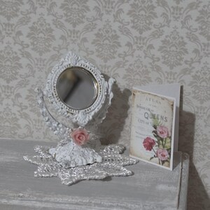 1:12 Scale Miniature Vanity Mirror, Shabby Chic Dollhouse Table Mirror, Boudoir Decor