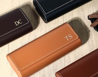 Personalisierte Brillenetui, benutzerdefinierte Brillenhalter, Vintage Magnet Vegan Leder Brillenetui, Geschenk für Papa, Geburtstagsgeschenke für ihn