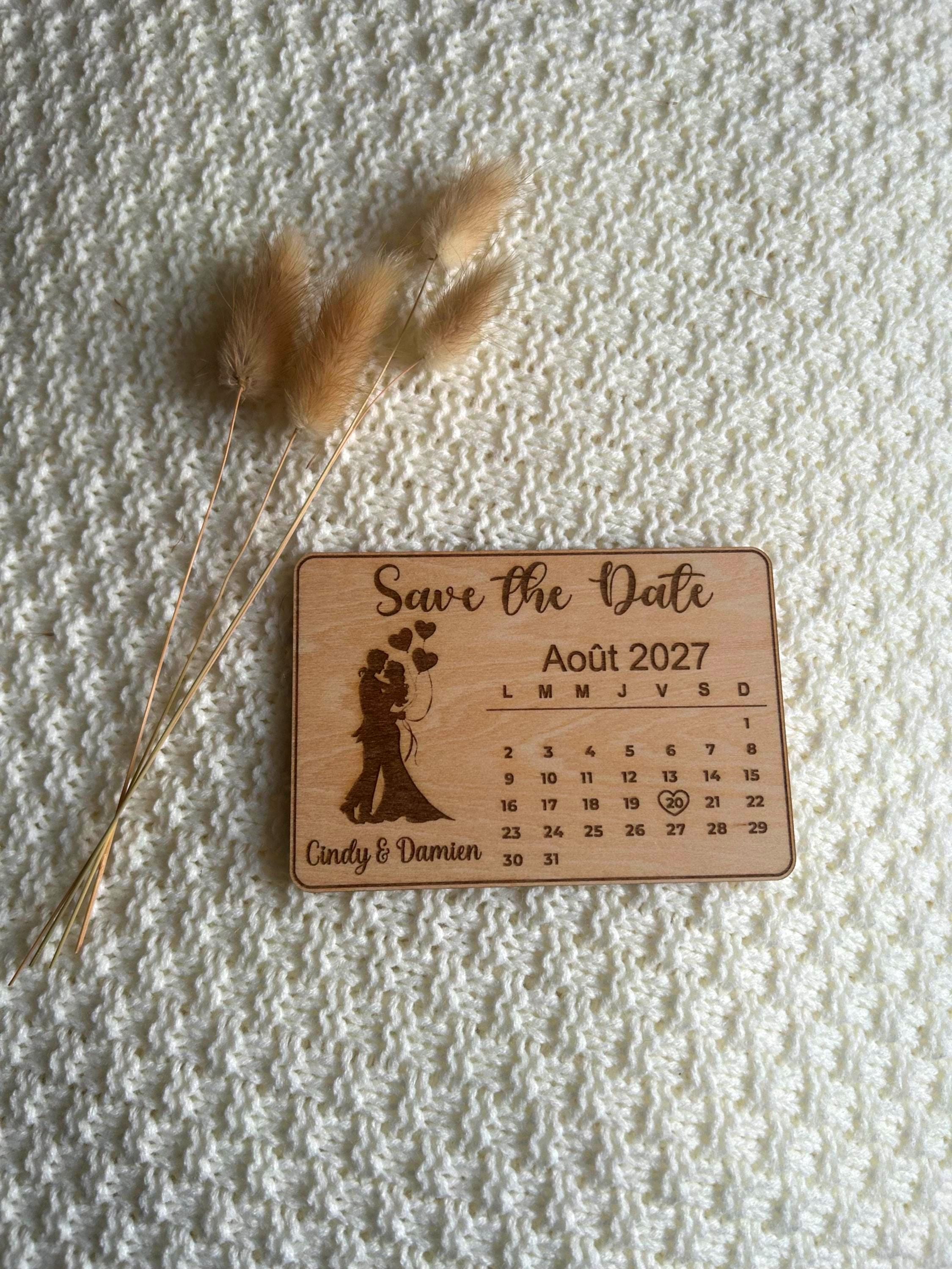 Magnet Save the Date gravé – Calendrier mariage – Bois personnalisé ...