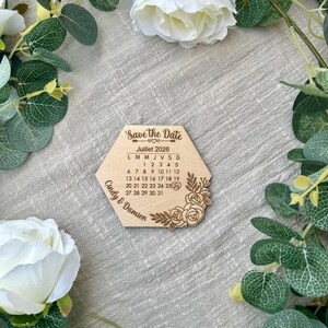 Personalized wooden Save the Date for weddings – Engraved calendar magnet – Original wedding announcement – Wedding favor – FSC-certified natural wood image 3