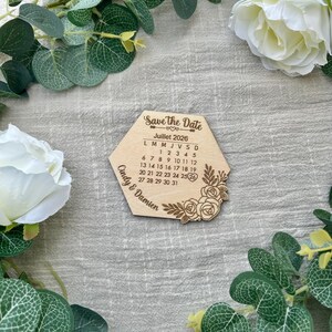 Personalized wooden Save the Date for weddings – Engraved calendar magnet – Original wedding announcement – Wedding favor – FSC-certified natural wood image 4