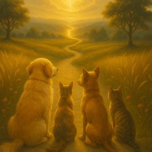 Pet Memorial Art Print – Rainbow Bridge Dog and Cat Tribute (Digital Download)