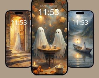 Watercolor Ghost iPhone Wallpaper | Spooky Fall Theme (Digital Download)