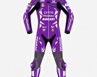 Custom Handmade Women's Purple Pramac Ducati Motorcycle Racing Suit – MotoGP Style Leather Biker Suit