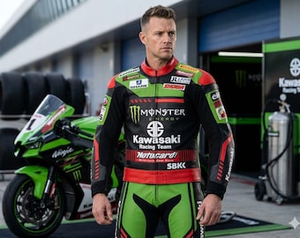 Custom Handmade Men's Kawasaki MotorBike Leather Racing Jacket |CE Approved Armor Protect |Protective Riding Gear For Men