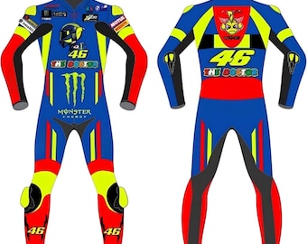 Custom Valentino Rossi Yamaha 46 Monster Energy Motorcycle Leather Riding Suit.