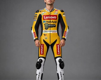 MotoGP Inspired Racing Suit – Yellow Ducati Style Leather Suit | Aggressive Biker Look | Custom Made