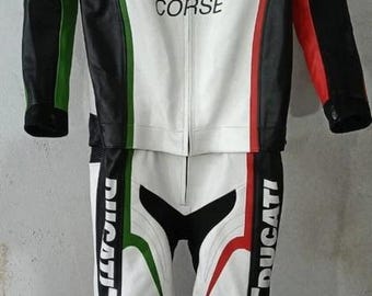 MotoGP Inspired Racing Suit –  Ducati Corse Style one piece Leather Suit | Aggressive Biker Look | Custom Made