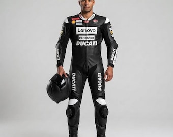 Customised Handmade Ducati Black Motorbike Racing Leather Suit