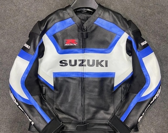 Custom Handmade Men's Suzuki MotorBike Leather Jacket |Black Biker Racing Jacket |Protective Riding Gear For Men