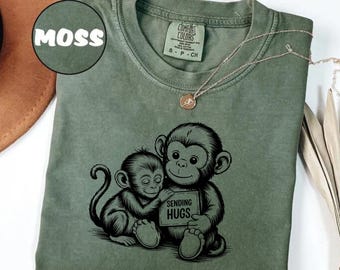 Comfort Colors® Monkey Punch Graphic Shirt, Baby Monkey Holding Plush Toy Tee, Animal Lover Gift, Cute Trendy Shirt