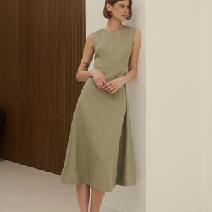 Handmade Linen Midi Dress: Sleeveless Minimalist Summer Clothing