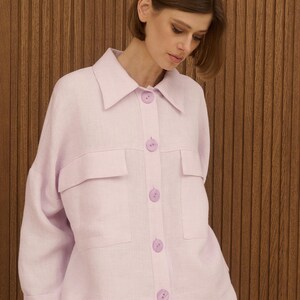 Handmade linen blazer - pastel lilac jacket - natural linen clothing by Madress