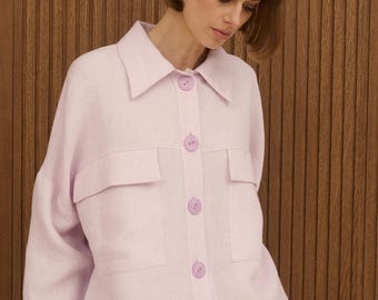Handmade linen blazer - pastel lilac jacket - natural linen clothing by Madress