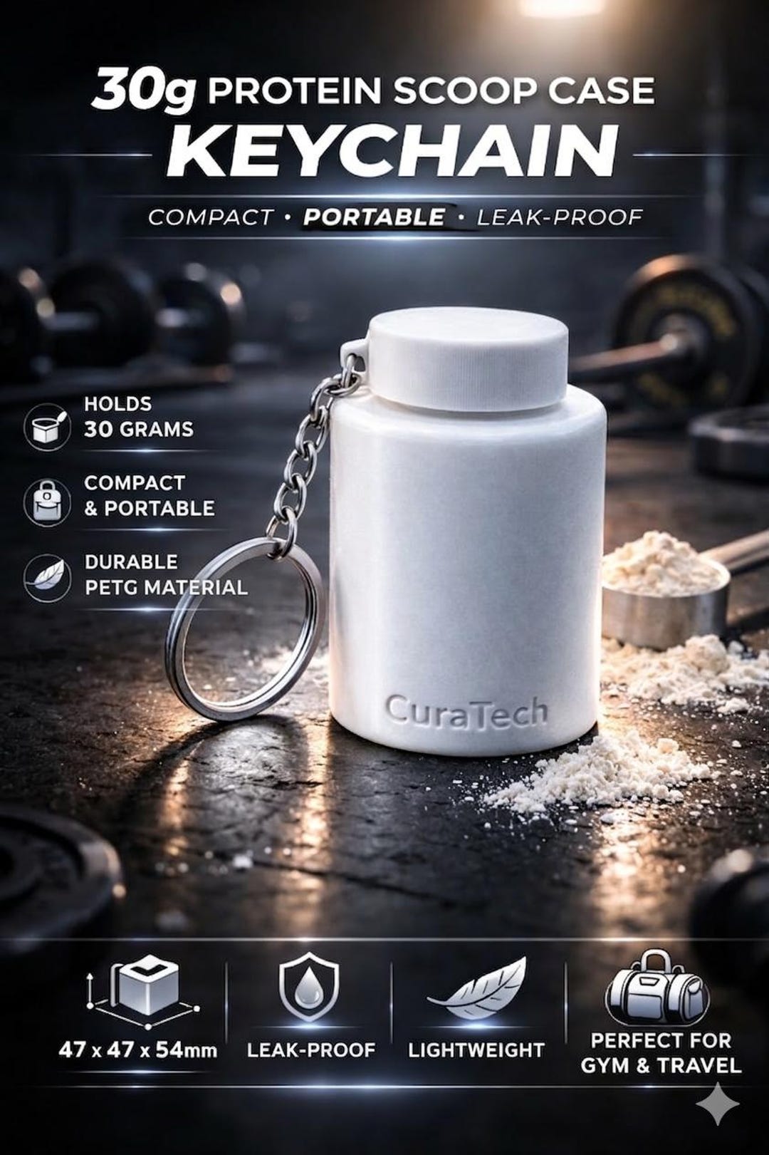 Powder Key Chain 30g Protein Powder Keychain Container, Portable Leak-proof Supplement ...