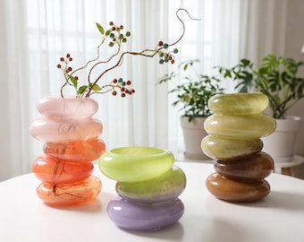 Jarrón de cristal apilado con burbujas, regalo para el Día de la Madre, jarrón bonito, decoración para el hogar, centro de mesa moderno, regalo para el Día de la Madre, regalo de inauguración de casa