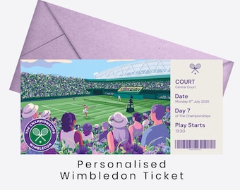 Anpassad tennisbiljett | Wimbledon-stil | Utskrivbar present | Anpassad nedladdning | Överraskningskort