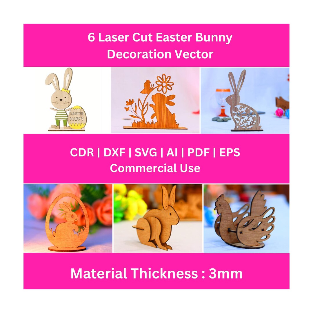 6 Standing Easter Bunny Decoration Bundle Laser Cut Svg File Glowforge ...