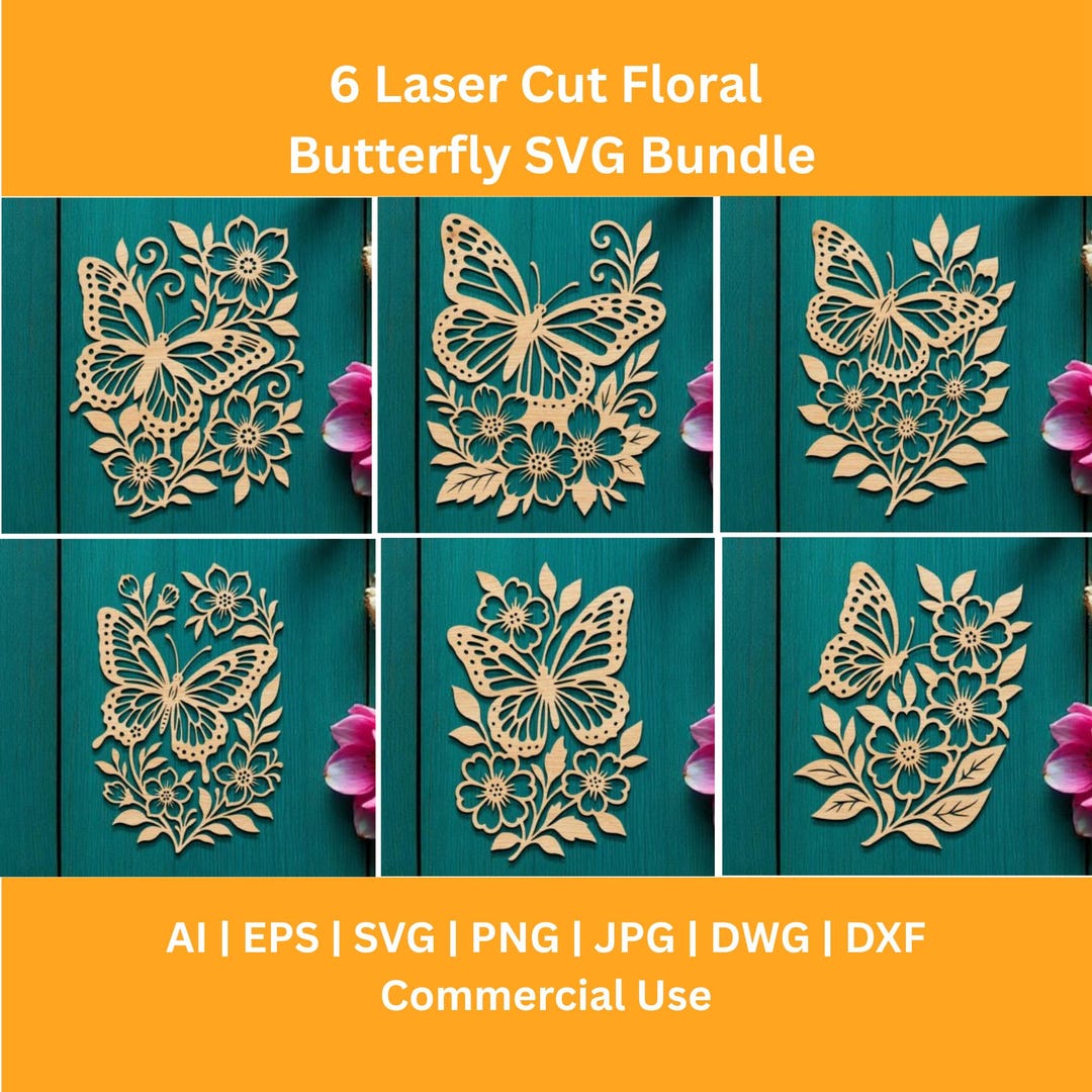 Laser Cut Butterfly Wall Art SVG Bundle, 6 Designs, Glowforge Butterfly ...