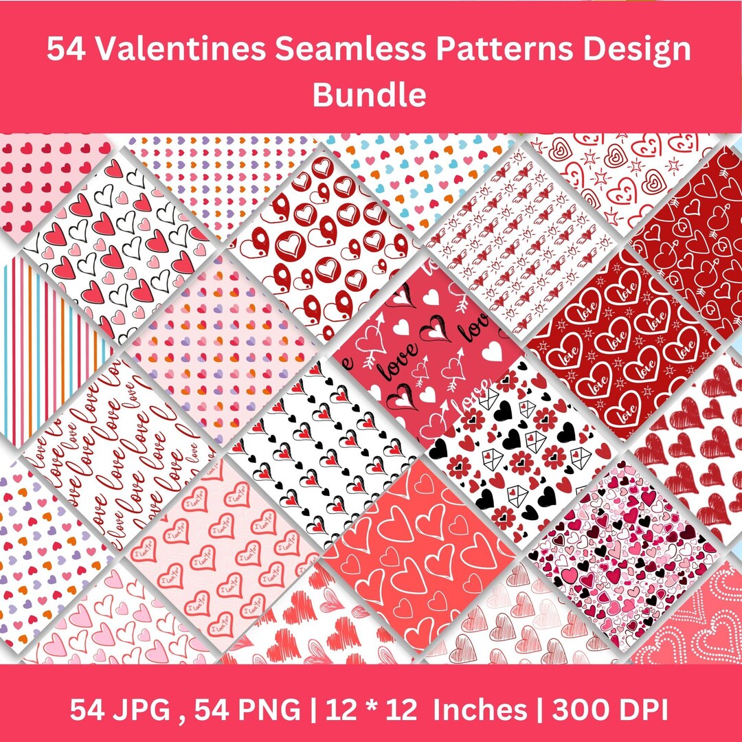 Love Valentines Day Theme Digital Papers Seamless Scrapbooking Red Pink ...