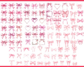 Pink Coquette Bow Clipart Bundle,  Pink Bow Ribbon Clipart, Coquette Bow png, Bow Ribbon Clipart, Pink Bow png, Bow Clipart