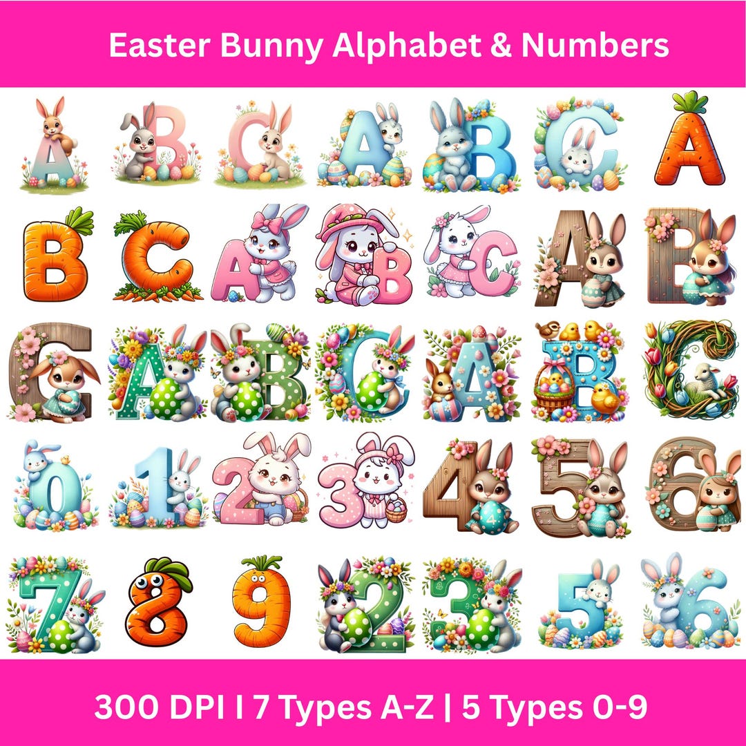 Easter Bunny Alphabet Clipart: Pastel Watercolor Rabbit Letters ...