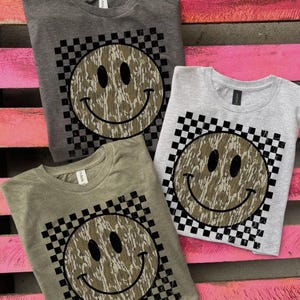 Camo Checkered Smiley Face Tee