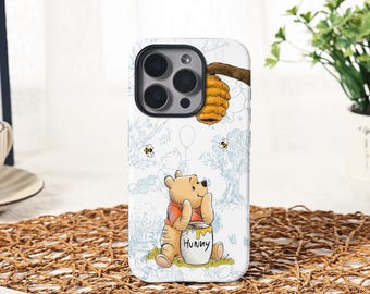 Winnie the Pooh Honeycomb iPhone Case, Cute Bear Bee Honey Phone Cover for All Models Slim or Tough Matte/Glossy