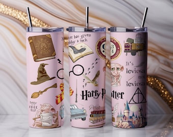 Paquete de 2 envoltorios para vasos Wizard Magic – Collage de fantasía, 20 oz, rectos y cónicos (descarga digital)