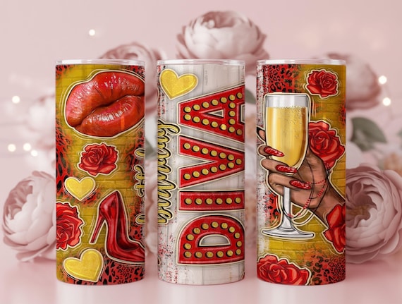 Birthday Diva 20oz Skinny Tumbler Wrap PNG | Glam Queen Birthday Sublimation Design | Instant Download