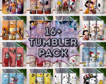 Set van 16 schattige cartoon hondenbeker wrap, png-bestand – puppysublimatieontwerpen in pindastijl voor 20oz bekers