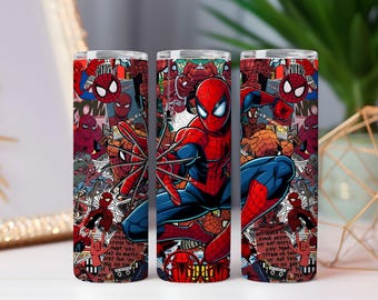Tumbler Wrap con collage di fumetti di supereroi – Design a sublimazione Pop Art (PNG)