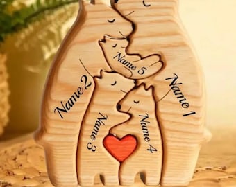 Puzzle familial en bois personnalisé cadeau décoration de Noël pour la maison - Puzzle nom en bois souvenir de famille personnalisé famille ours