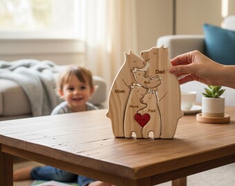 Rompecabezas de madera con el nombre de la familia, rompecabezas con el nombre de la familia grabado, rompecabezas con el nombre del bebé, regalo de decoración familiar para el hogar para niños.