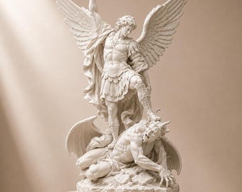 Statue de Saint Michel terrassant Lucifer – Sculpture de l'archange Michel, décoration religieuse catholique, art sacré, édition limitée 3D