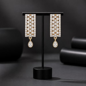 CZ Diamond Rectangular Crystal-Encrusted Indian Fashion Earrings