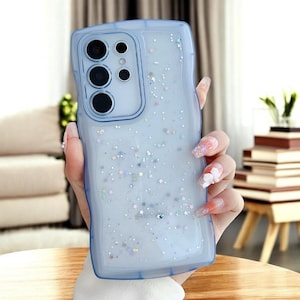 Glittrigt vågigt telefonskal för Samsung S26 S25 S24 S23 S22 S21 S20 | Genomskinligt glittrigt estetiskt skyddande fodral