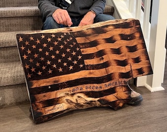 Arte originale della bandiera americana personalizzata bruciata a mano in legno