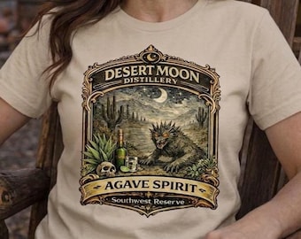Camiseta de la destilería Desert Moon, camiseta de agave, camiseta de críptidos del suroeste, camiseta divertida de tequila, camiseta de monstruo del desierto, camiseta del oeste