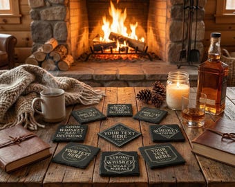 Whiskey Slate Coasters Set • Funny Whiskey Gifts for Men • Good Whiskey Bad Decisions • Bar Decor • Father’s Day Gift • Rustic Man Cave