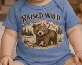 Body de bebé niña con temática salvaje, body de oso, conjunto de bosque, regalo rústico para baby shower, ropa de montaña para niña