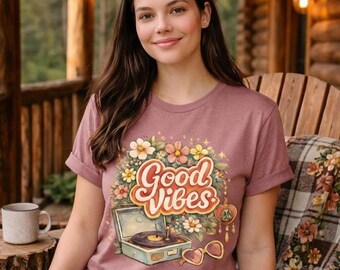 Camiseta de buenas vibras, camiseta para chica adolescente, camiseta estética retro, camiseta vintage con flores, camiseta hippie, camiseta gráfica de los años 70, camiseta cottagecore para adolescente