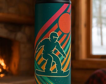 Vaso retro de snowboarder de 20 oz, delgado, con doble aislamiento, ideal para viajes, esquí y snowboard, para aventuras al aire libre, ideal para cabañas de invierno.