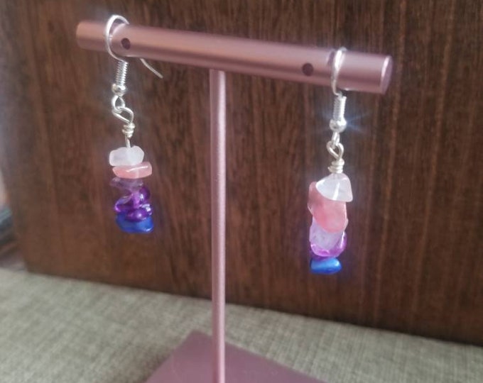 purple and pink rough cut gemstone earrings bisexual LGBTQ pride earrings Blue