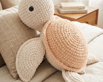 Patrón de tortuga gigante de ganchillo / Tutorial de peluche gigante de amigurumi (Descarga en PDF)