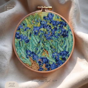 Iriser Vincent Van Gogh Korsstygnsmönster, Postimpressionistisk Blommor Nålpunkt PDF, Mästerverk Blommor Broderi Diagram, Direkt Nedladdning