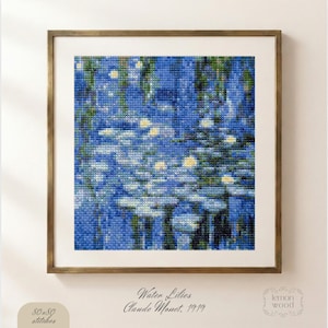 Patrón de punto de cruz "Nenúfares" de Claude Monet (PDF), bordado impresionista de bellas artes, gráfico floral sereno para Aida de 14 hilos, descarga instantánea.