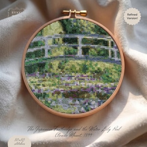 Claude Monet La passerelle japonaise et le nénuphar, motif de point de croix PDF Art impressionniste, broderie florale sereine, 14 unités