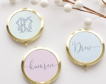 Personalized Compact Mirror - Monogram Purse Mirror - Personalized Gift - Gold - Custom